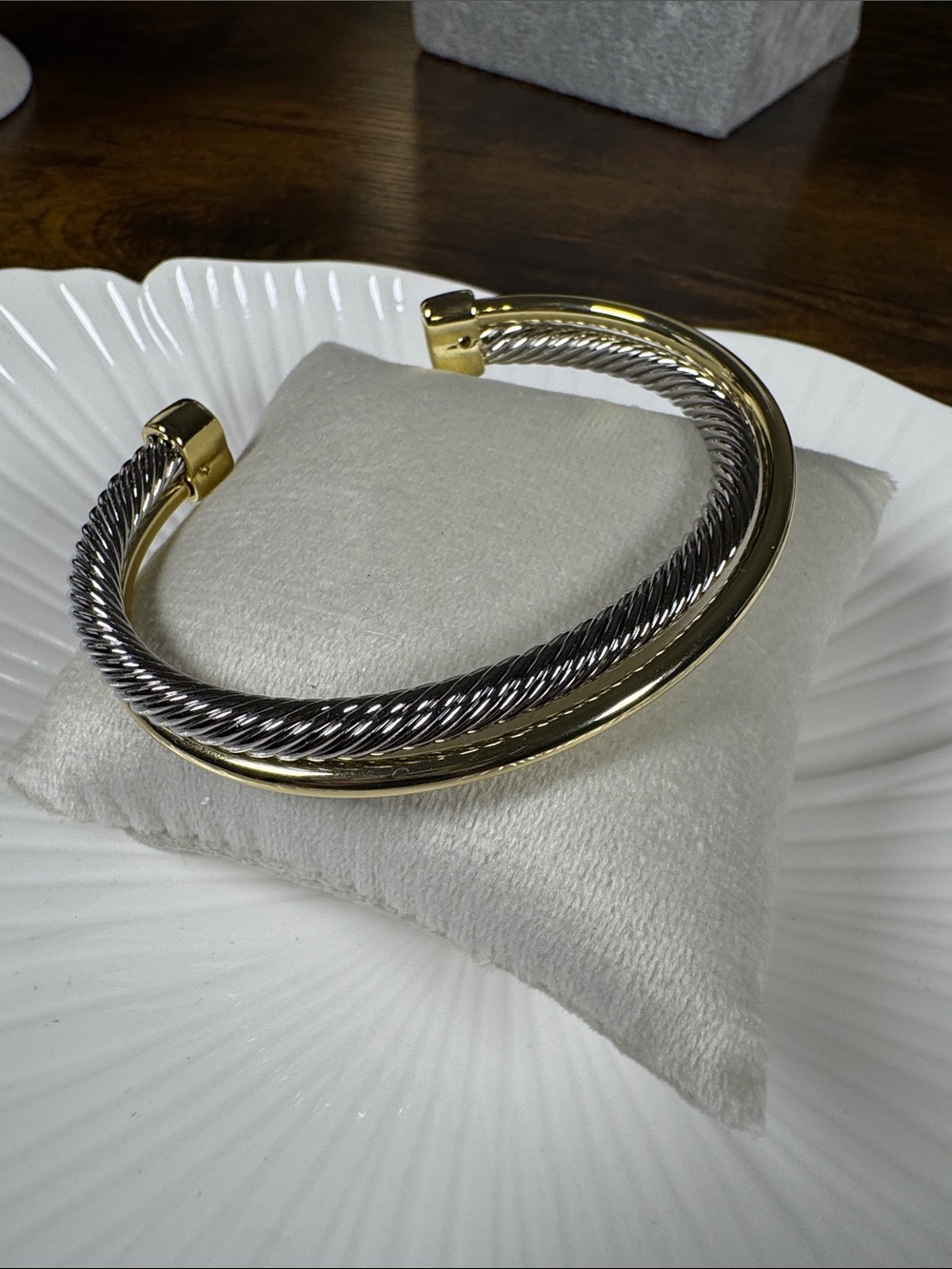 Two-Tone Gold and Silver Cable Cuff Bracelet - Women Accessories